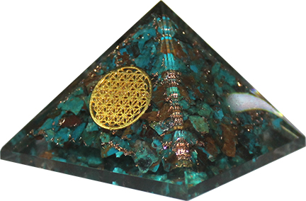 Orgonite Piramide Chrysokolla - Flower of Life - (60 mm)