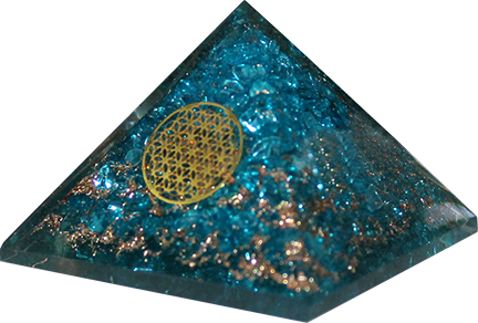 Orgonite Piramide Blauwe Topaas - Flower of Life - (60 mm)