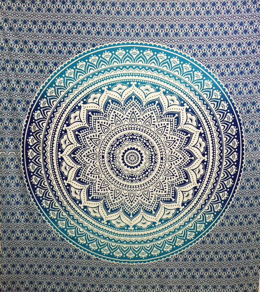 Mandala Wandkleed Vierkant Lotus Blauw (228 x 228 cm)