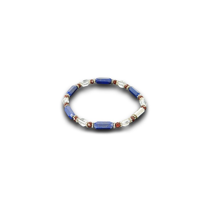 Edelsteen Armband Bergkristal/ Lapis Lazuli met Zirkoon