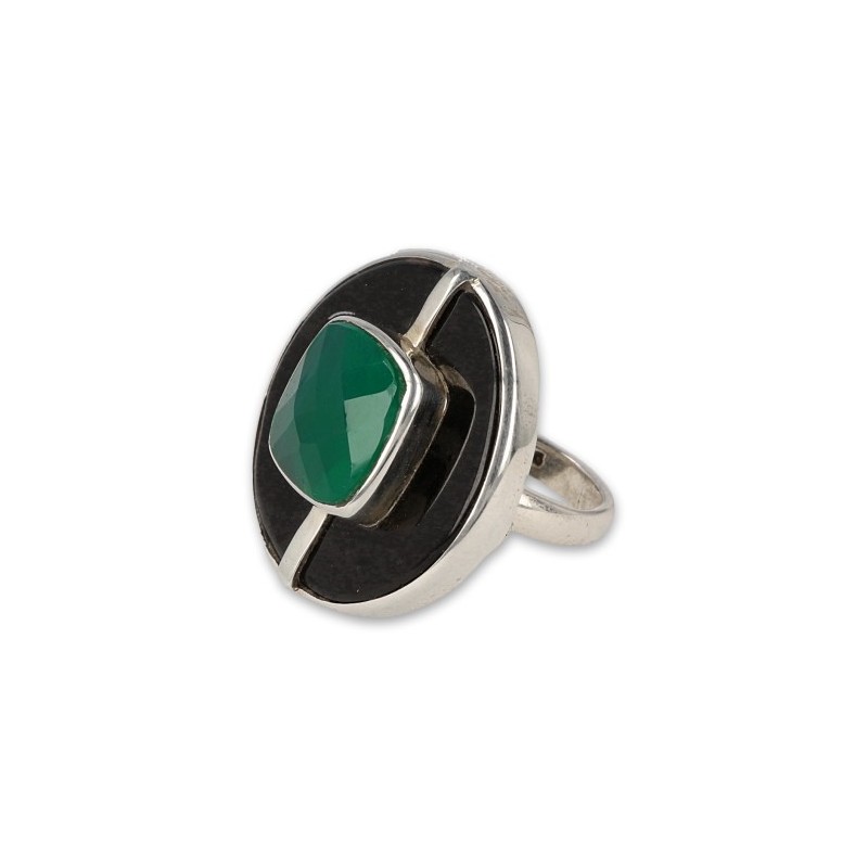 Edelstenen Ring Ring Onyx Groen en Zwart