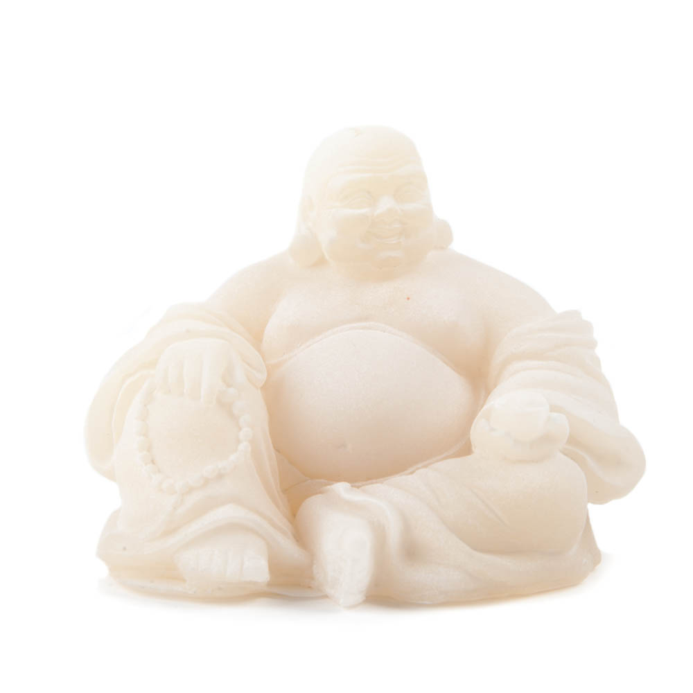 Happy Boeddha Beeld Zittend Sneeuwkwarts Wit - 9 cm