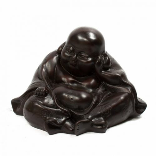 Happy Boeddha Beeld Polyresin Zwart - 13 x 10 x 9 cm