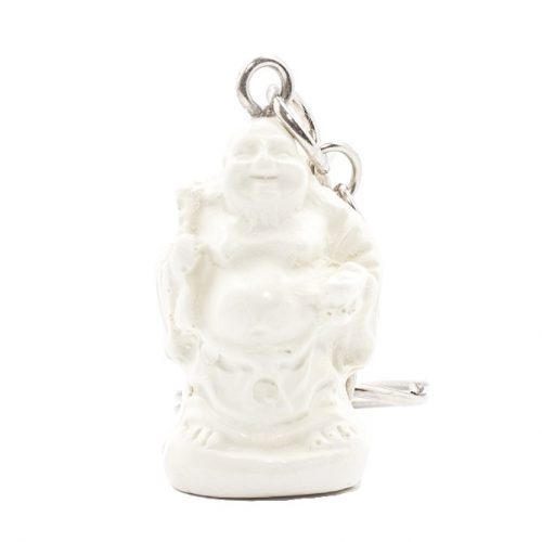 Polystone Sleutelhanger Lachende Boeddha Wit Assorti (3 cm)