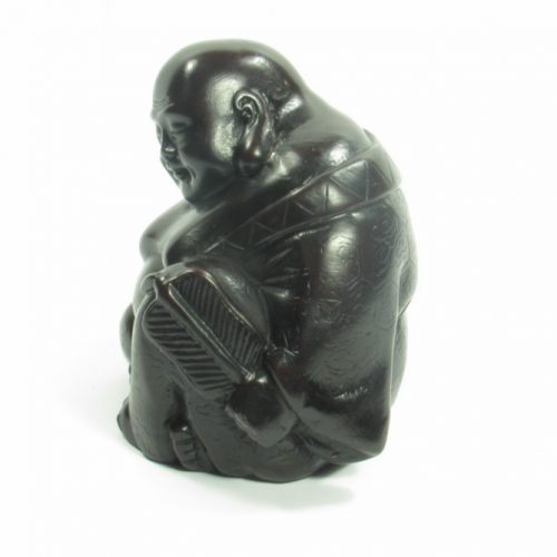 Happy Boeddha Beeld Polyresin Zwart - 12 x 9 cm