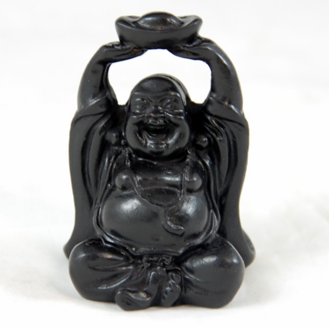Happy Boeddha Beeld met Parel Polyresin Zwart - 7 x 4 x 3 cm