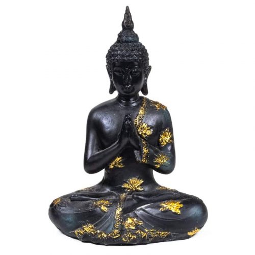 Thaise Boeddha Beeld Mediterend Polyresin Zwart - 17 x 10 x 23 cm