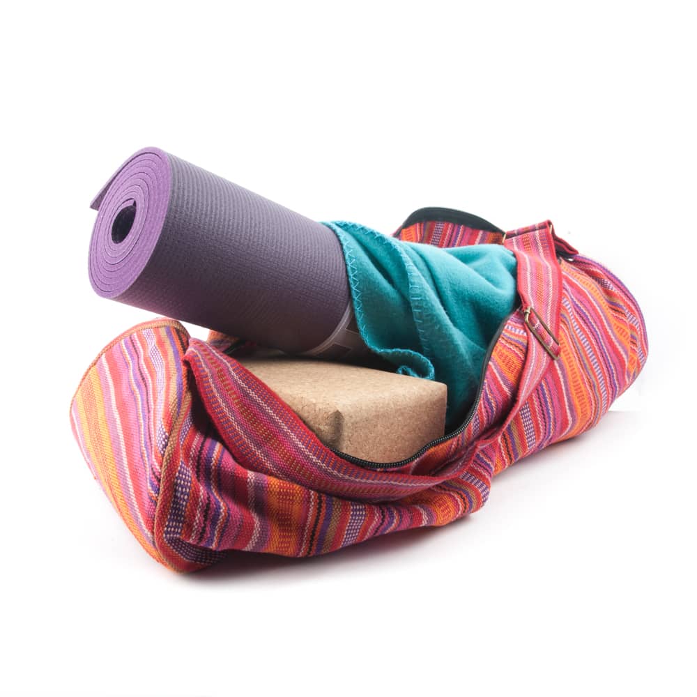 yoga tas met mat handdoek en blok erin