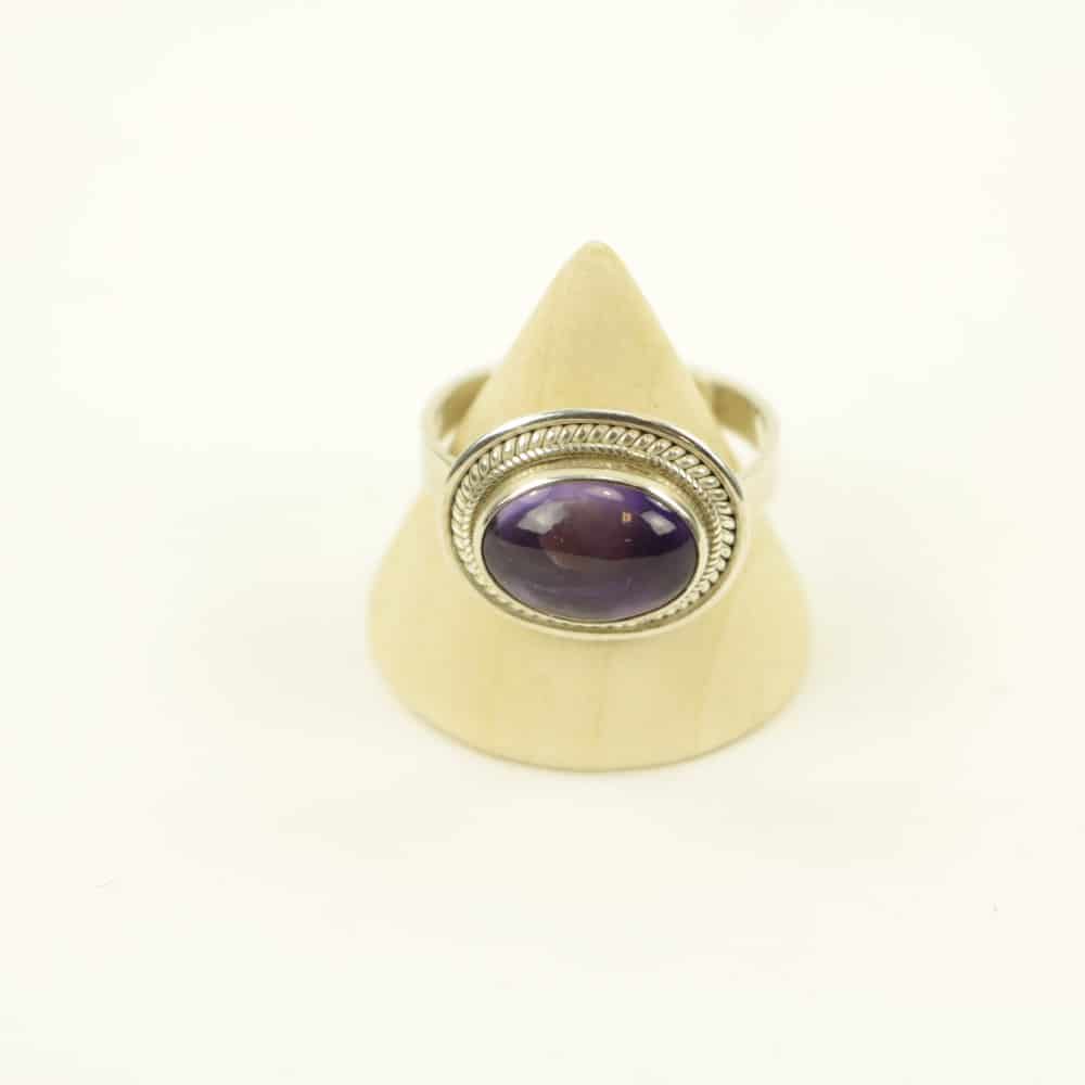 Zilveren Ring met Amethist Maat 20 - Verstelbaar (Sterling Zilver 925)