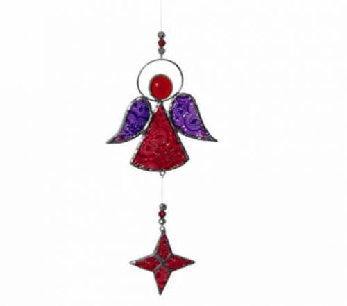 Hangende Decoratie Engel met Ster Paars-Rood