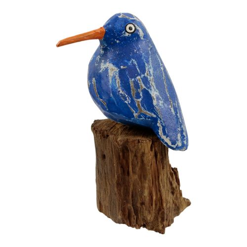 Vogel op Houten Stronk - Blauw