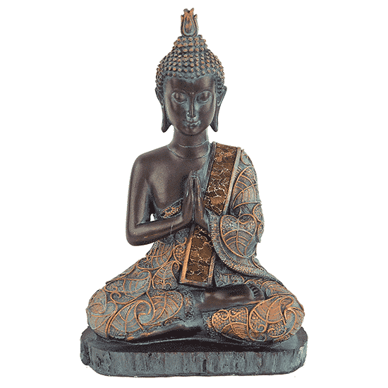 Thaise Boeddha Beeld Mediterend Polyresin Zwart - 15 x 10 x 23 cm