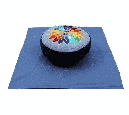 Yogi & Yogini Meditatiekussen Blauw - Bloem geborduurd Set + Mat