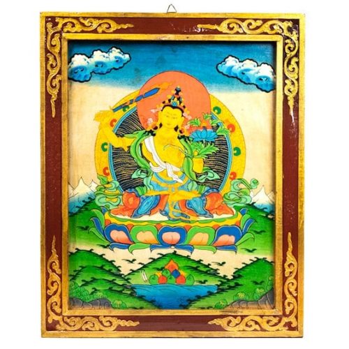 Boeddha Manjushri Houten Tangkha Paneel (44 x 33 cm)