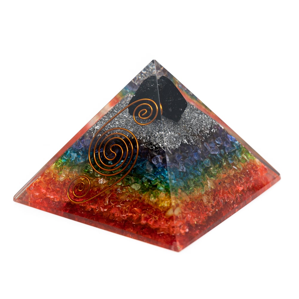 Orgonite Piramide 7 Chakra - Ruwe Zwarte Toermalijn (90 mm)
