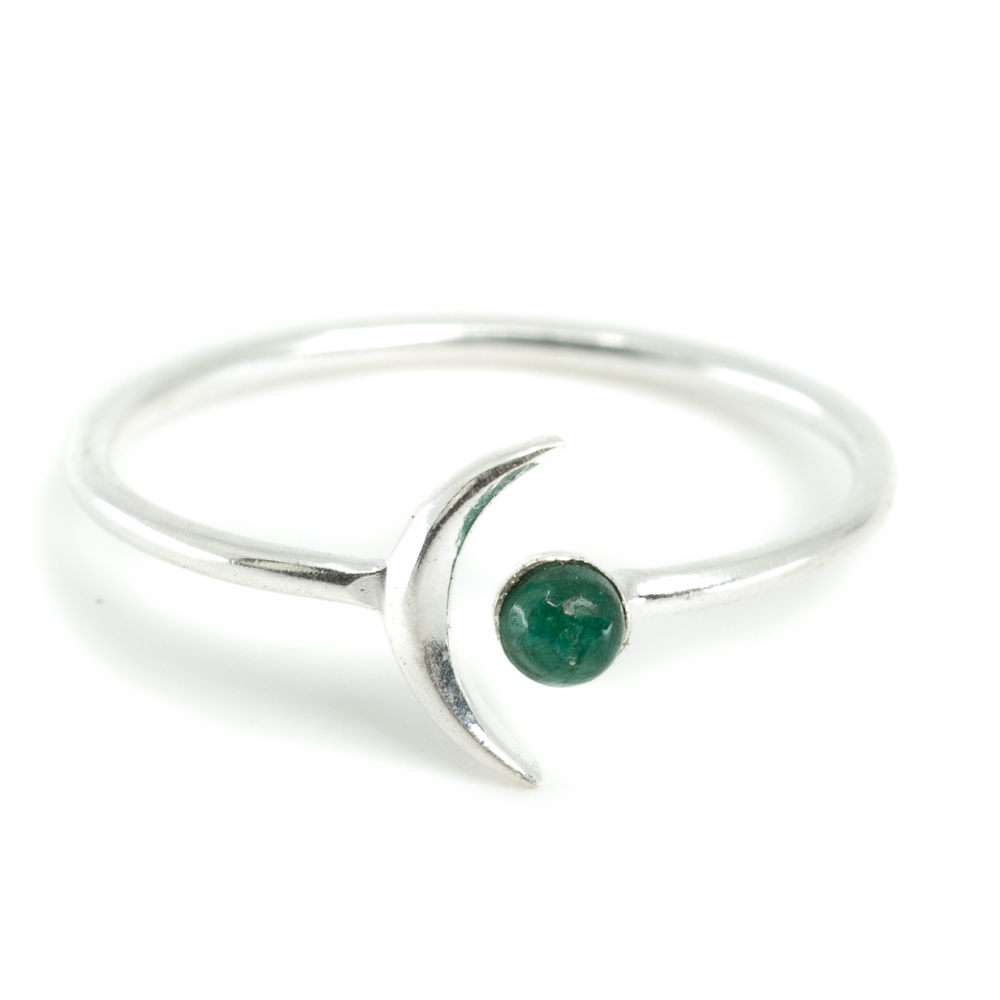 Geboortesteen Maan Ring Smaragd Mei - 925 Zilver - Zilverkleurig