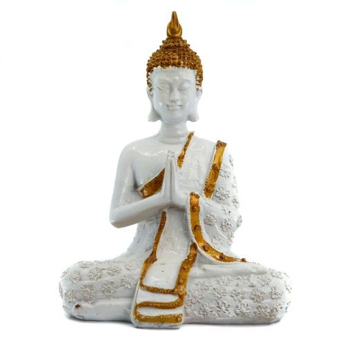 Thaise Boeddha Beeld Mediterend Polyresin Wit - 14 x 9 x 20 cm
