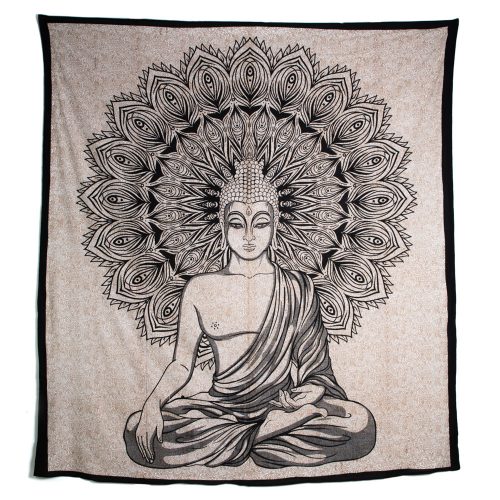 Authentiek Wandkleed Katoen Boeddha Zwart/Wit (230 x 200 cm)