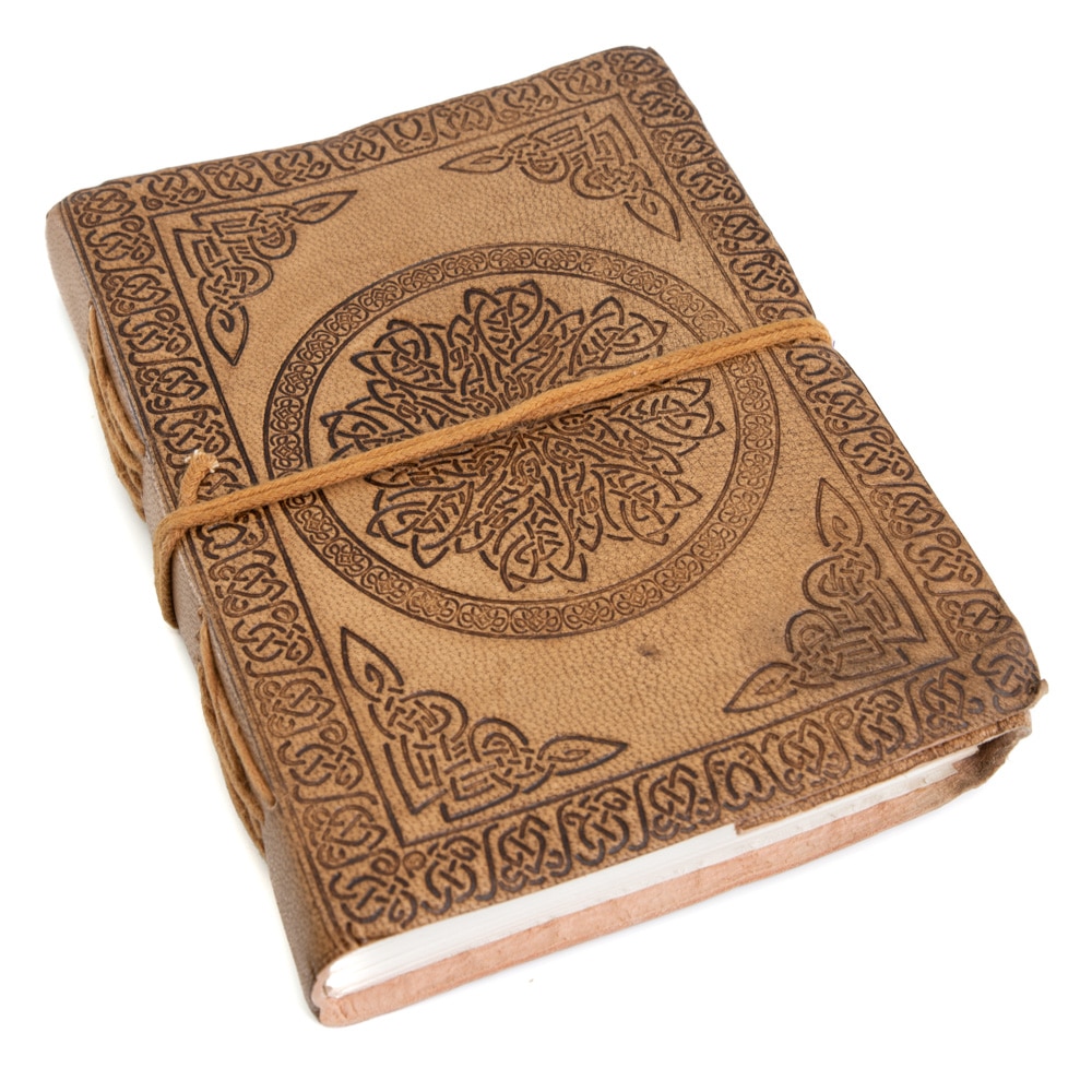 Spiritueel Notitieboekje Leer Mandala (17,5 x 13 cm) - Handgemaakt