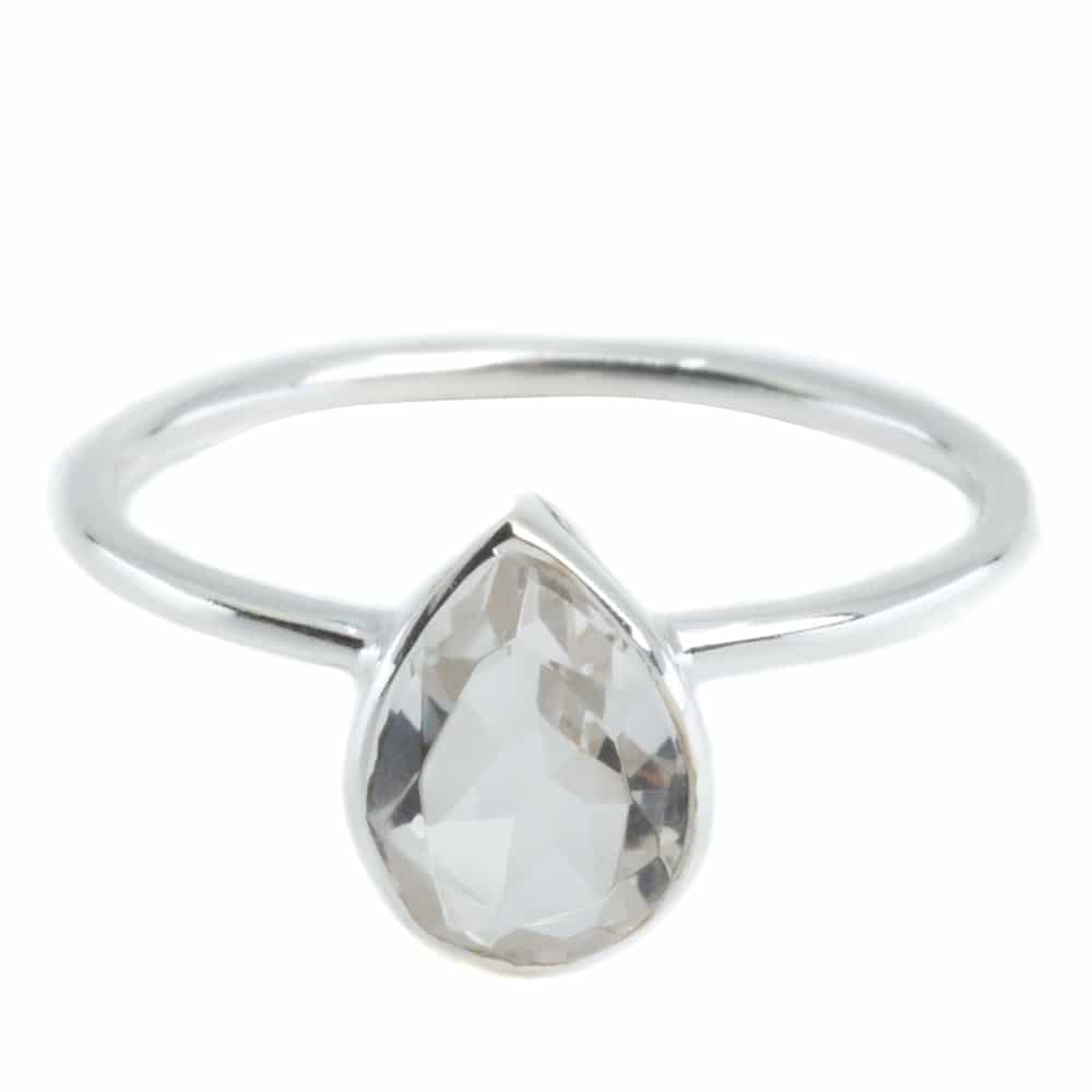 Edelsteen Ring Bergkristal - 925 Zilver - Peervorm (Maat 17)