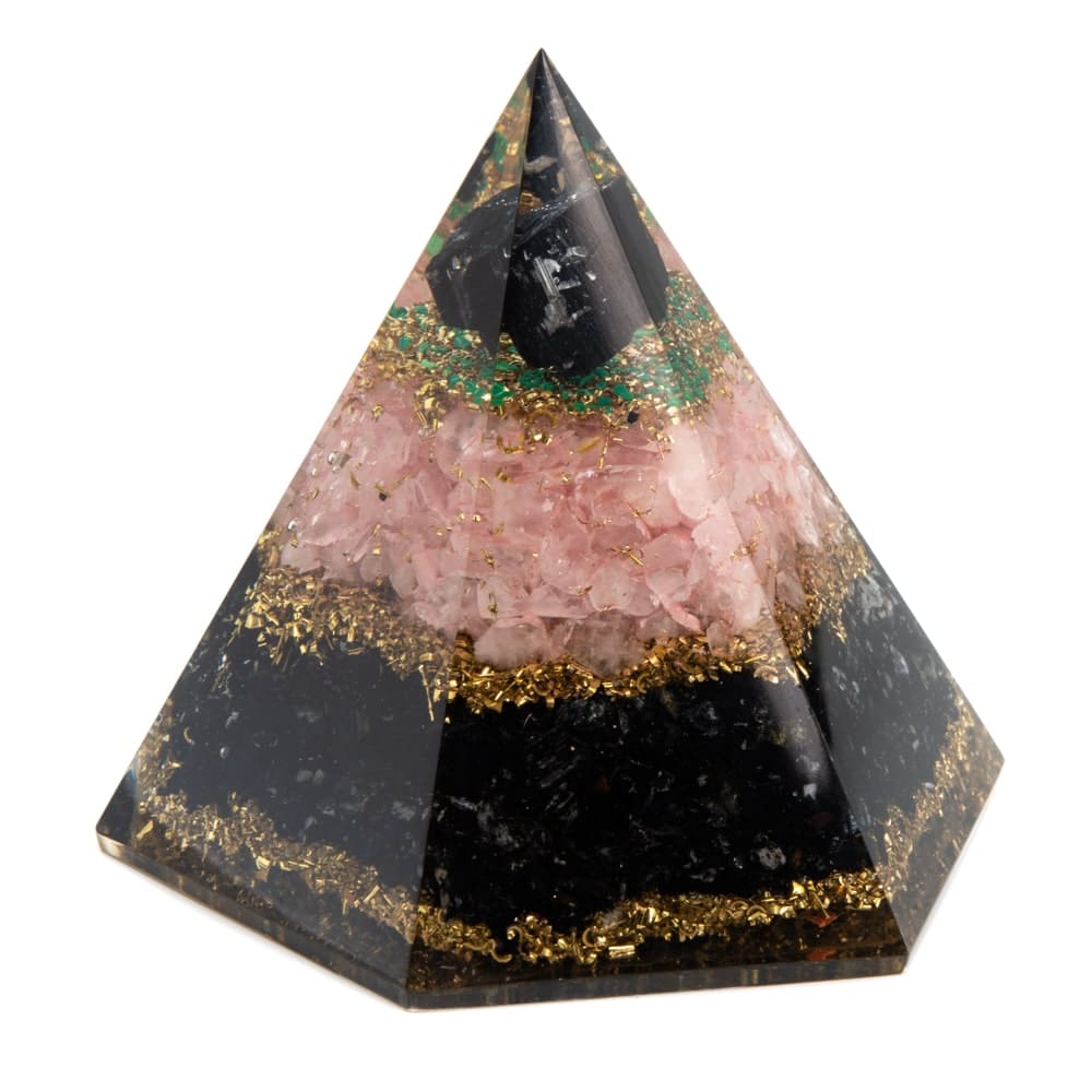 Orgonite Piramide Zwarte Toermalijn/ Rozenkwarts Facet (95 mm)