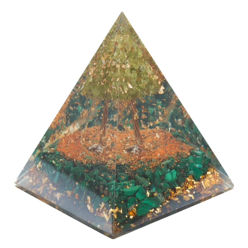 Orgonite Piramide Malachiet & Peridoot Edelsteen Boompje (80 mm)