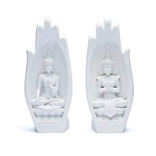 Namasté Mudra Handen met Boeddha's - Wit (21 cm)
