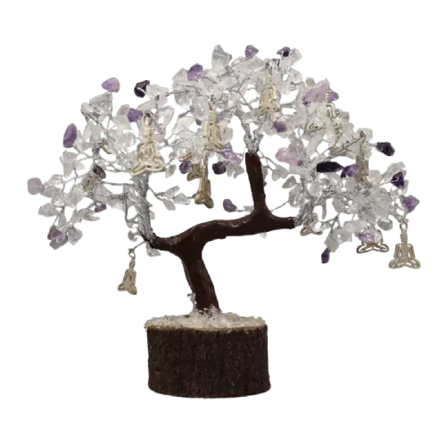 Edelsteenboom Bergkristal & Amethist - De Kracht van Yoga Meditatie - 22 cm