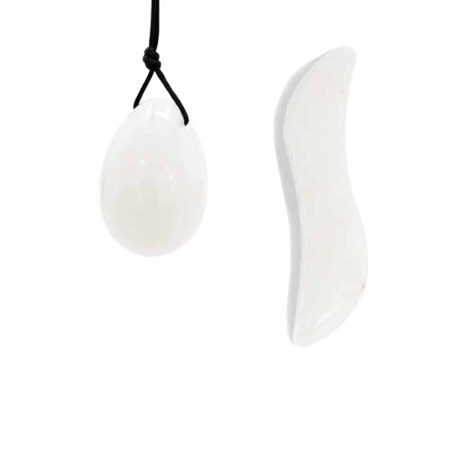 Witte Jade Yoni Ei & Wand (S-Vorm) Set - Bundel