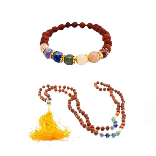 7 Chakra Rudraksha Mala en Armband Lavasteen Set - Bundel